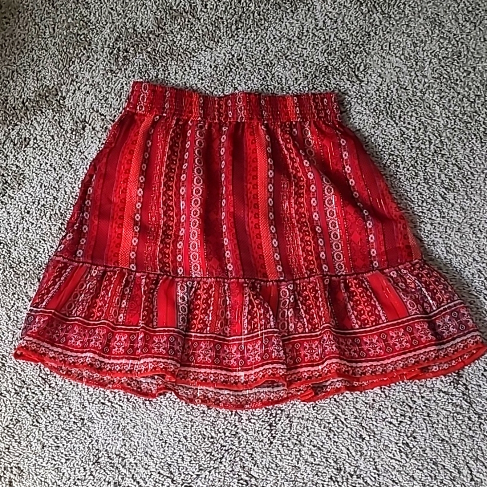 LOFT Red Chiffon Mini Skirt PXXS